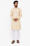 Men's Fawn Multi Colour Thin Stripes on Crisp Organza Base Kurta Fabric