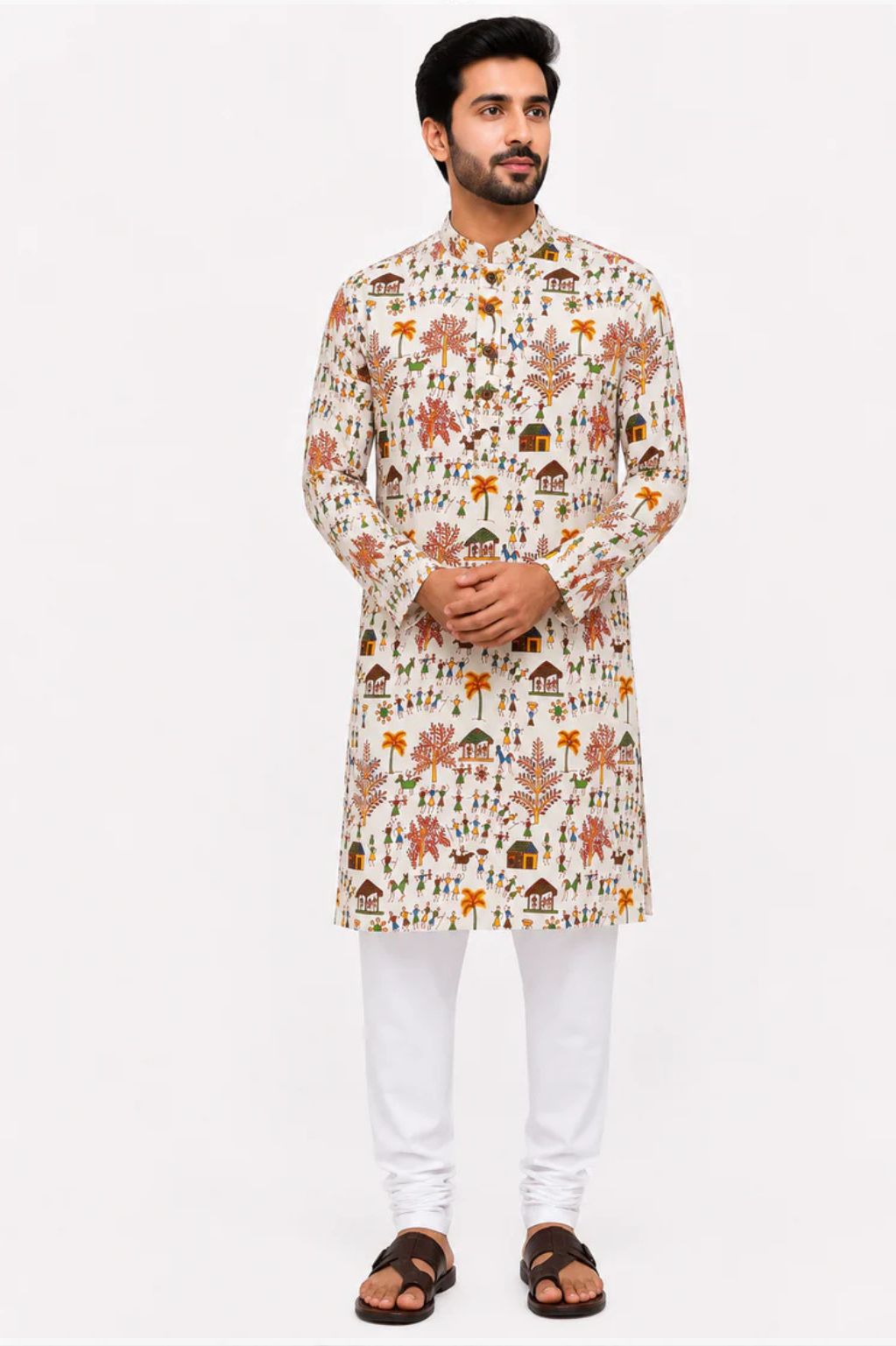 Men's Multi Warli Print Kurta on Natural Cotton Fabric – Ethnic Wear