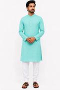 Soft Smooth Self Textured Men's Mint Kurta