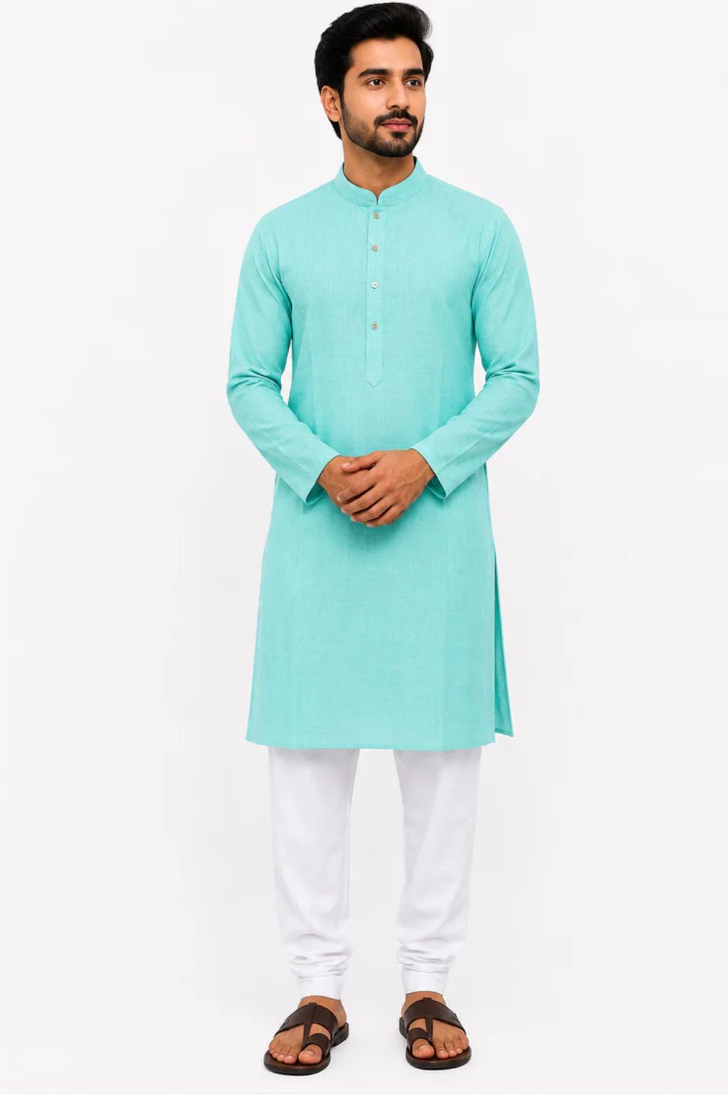 Soft Smooth Self Textured Men's Mint Kurta
