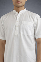 Men’s White Short Kurta – Half Sleeves Cotton Kurta