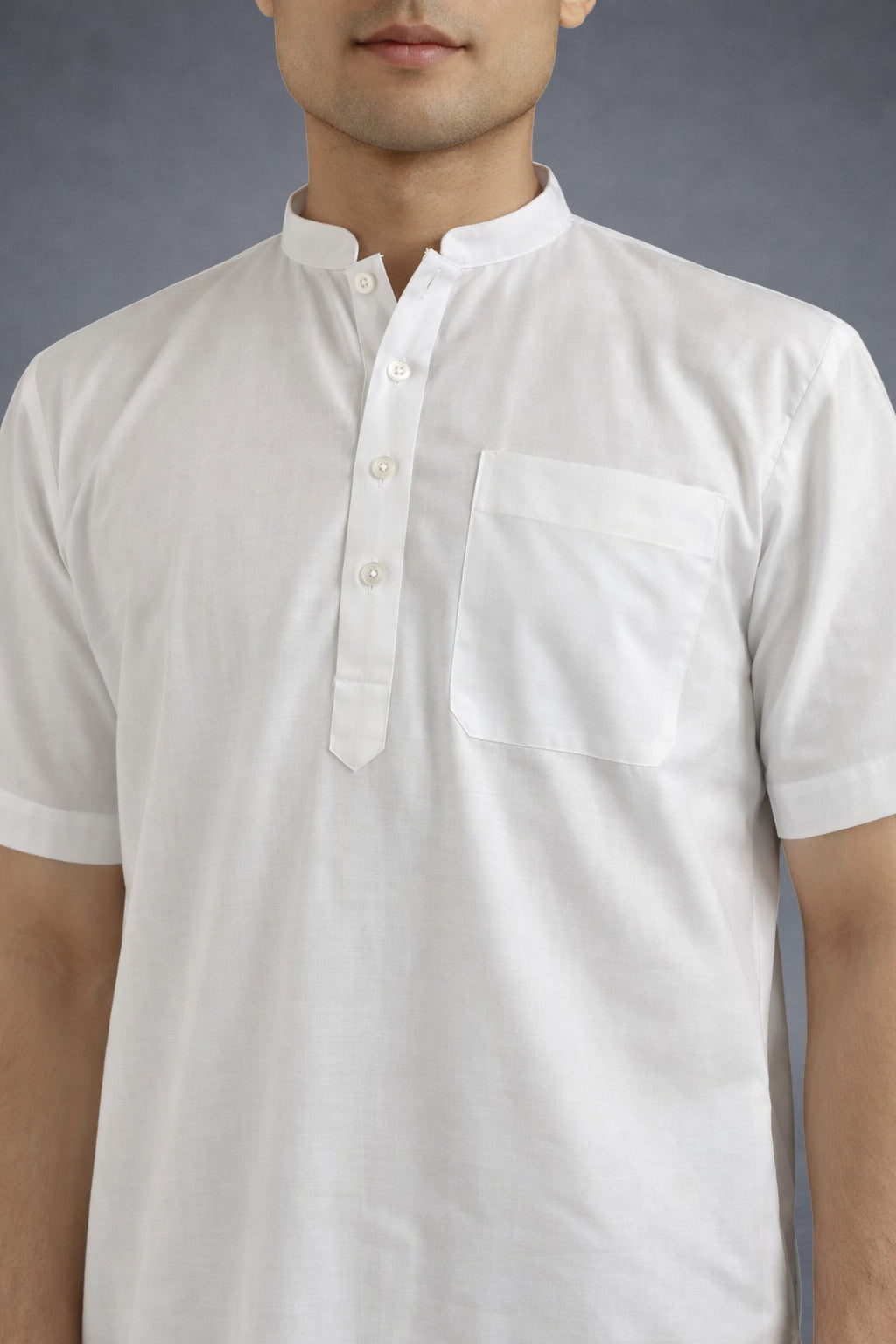 Men’s White Short Kurta – Half Sleeves Cotton Kurta