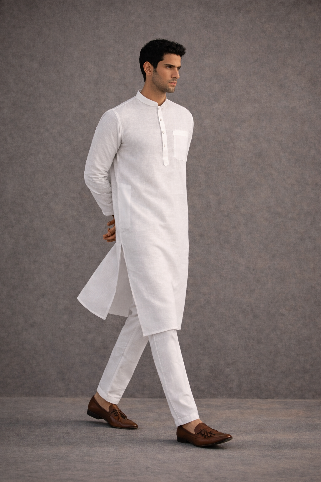 Men's White Pure 60 Lee 100% Linen Kurta
