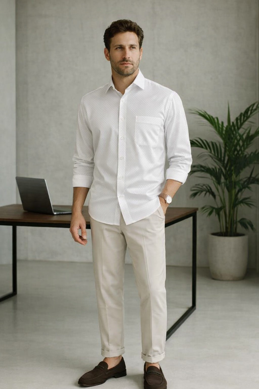 White Dobby 100% Cotton Shirt – Premium Classic Wear