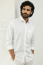White Jacquard 100% Cotton Shirt – Premium Textured Finish